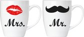 BRUBAKER Mr. & Mrs. Mokken set - Keramische koffiekopjes - 2 koffiebekers 300 ml - Koffiemokken - Huwelijkscadeau met wenskaart en geschenkverpakking