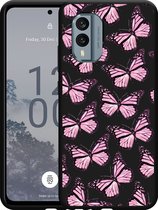 Cazy Hoesje Zwart geschikt voor Nokia X30 Roze Vlinders