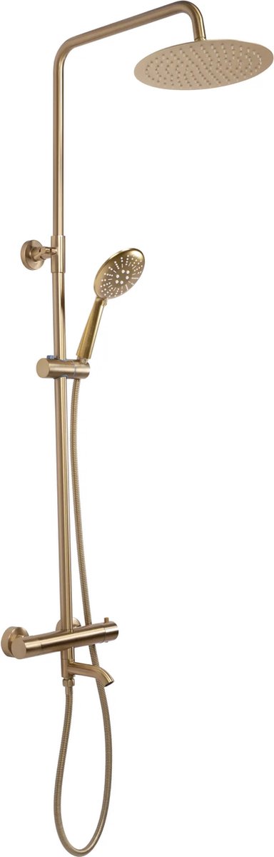 MANDEE.NL -Langa Geborsteld Goud Opbouw Regendoucheset - DOUCHEKOP ROND 25 x 25 cm - Materiaal Messing/ABS - Opbouw Doucheset - afstand: 15 cm - Moderne goudkleurige opbouw doucheset voor in de badkamer