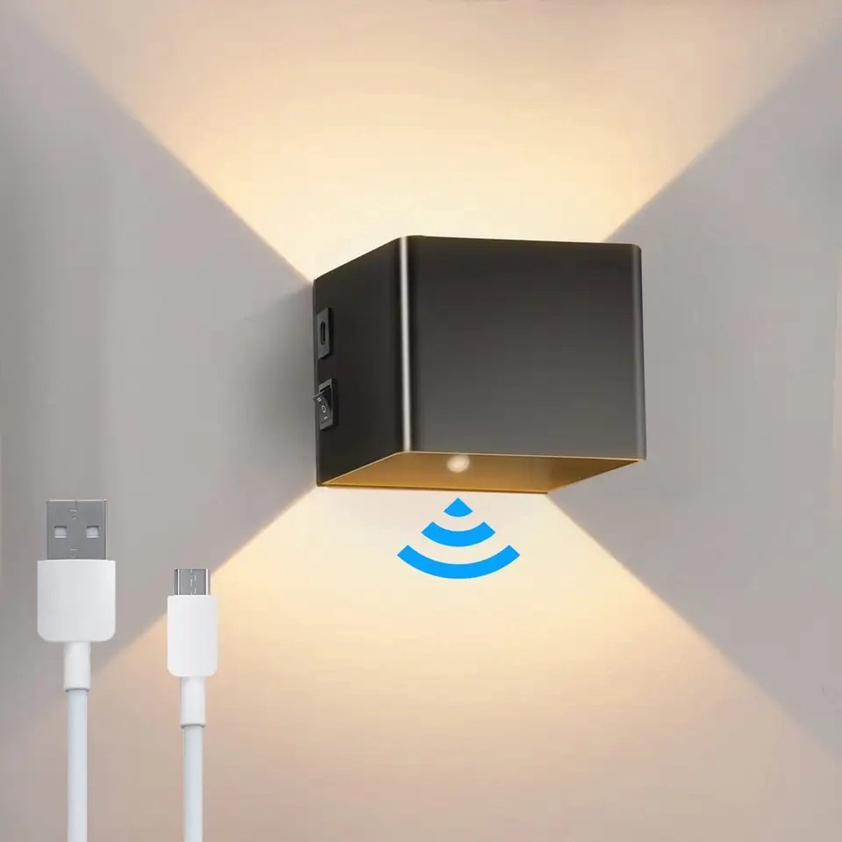 Batterie Rechargeable Applique Murale Interieur avec Détecteur de Mouvement  LED Dimmable Lampe Murale Sans Fil USB Alimenté Veilleuse Magnétique