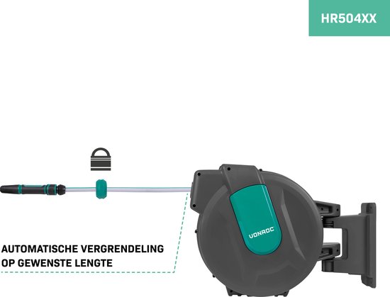 Enrouleur Mural Automatique VONROC Pour Tuyau D'arrosage - Kit Complet 25m Avec Support, Buse Et Raccords