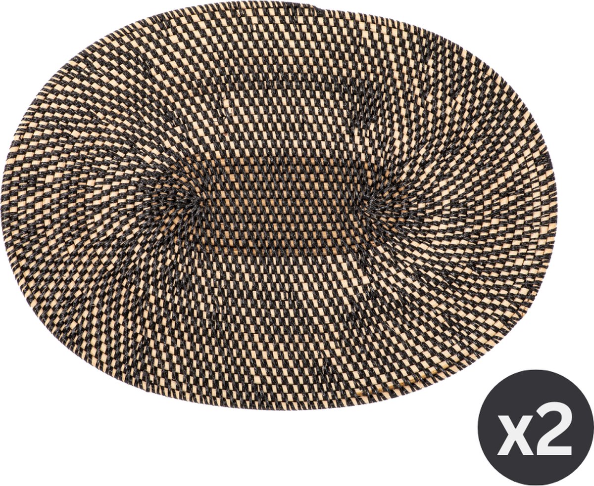 TISECO HOME STUDIO - Placemat RATTAN - SET/2 - 100% rotan - Handgeweven, hittebestendig, duurzaam - Ovaal - 30x40 cm - Zwart