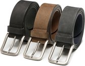 Leren heren riem Jaxx - multipack - taupe, zwart & blauw|grijs - 4cm breed - Jeans riem - Nikkelvrije gesp - Riemmaat: 95 cm (Lengte riem: 110 cm)