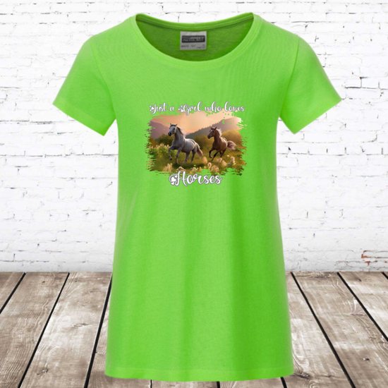 Chemise Paarden just a girl citron vert - James & Nicholson-110/116-t-shirts filles