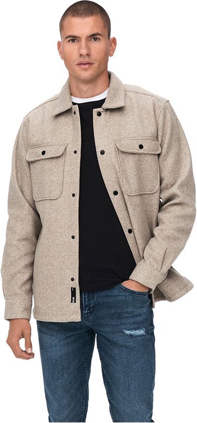 Only & Sons Overhemd Onsash Ovr Woolen Look Pkt Ls Shirt 22023564 Chinchilla Mannen Maat - XS