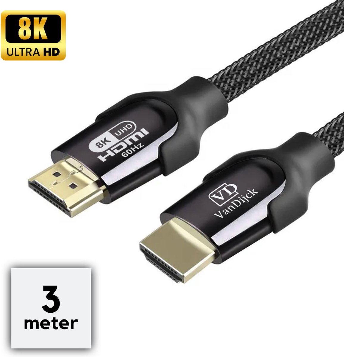 VanDijck - HDMI 2.1 Kabel 3 Meter - Ultra HD 8K High Speed (60/120/240Hz) -  48GBPS | bol.com
