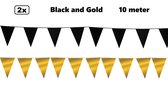 2x Vlaggenlijn Black and Gold party 10 meter - Zwart en goud - Festival thema feest party verjaardag gala jubileum