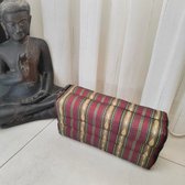 Yoga blok - Traditionele Thaise Kapok Yoga Ondersteuning Blok Kussen - Meditatie Kussen rechthoek - 35x15x10cm - Silklook - rood/goud