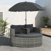 vidaXL Canapé de jardin deux places avec coussins et parasol poly rotin gris