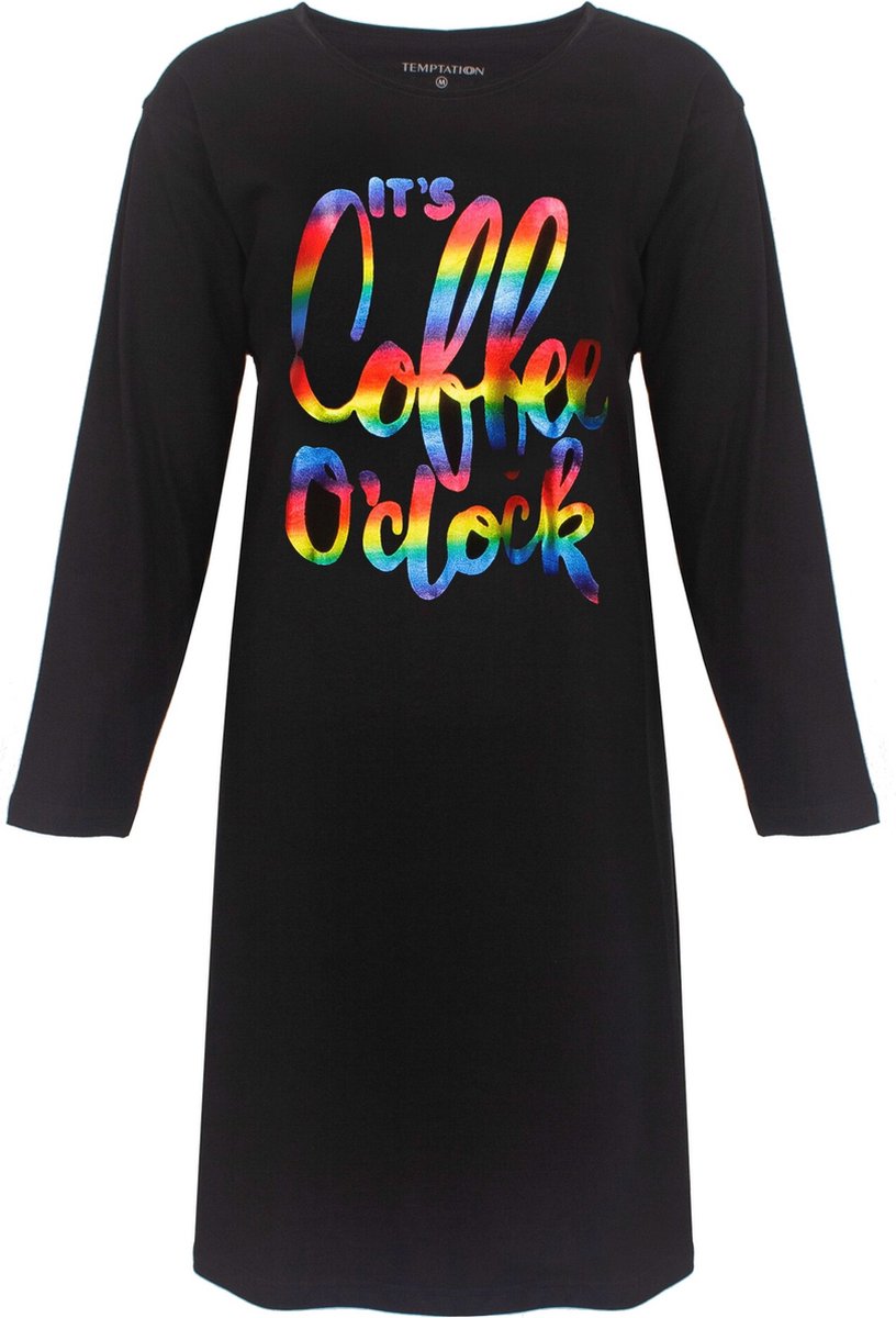Temptation Dames Nachthemd - Bigshirt - Katoen - Zwart - Maat S