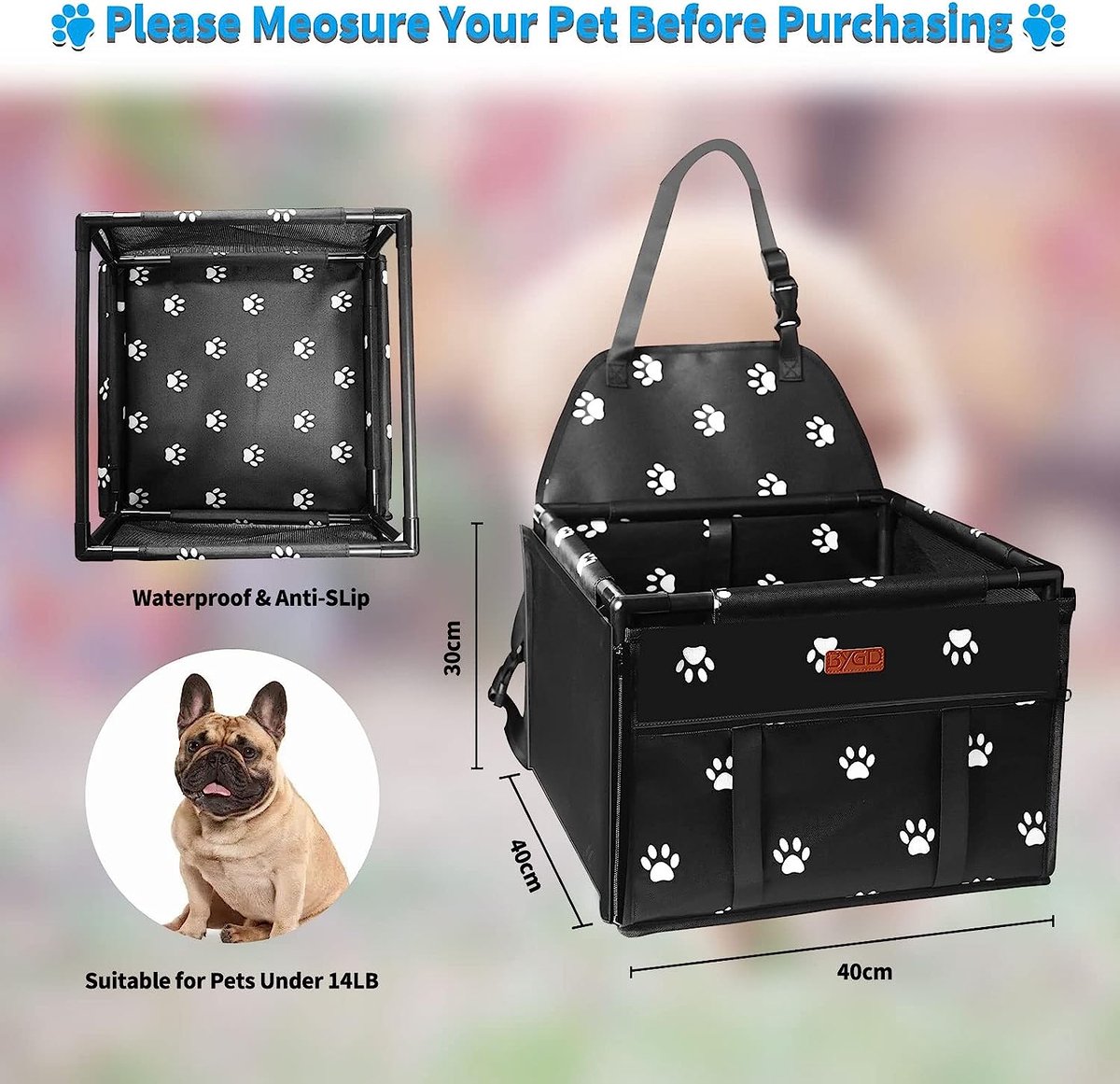 Siège Auto Pour Petit Chien - Panier De Voiture Imperméable Pliable Avec Laisse De Sécurité (Gris Clair, Jusqu'à 12kg)