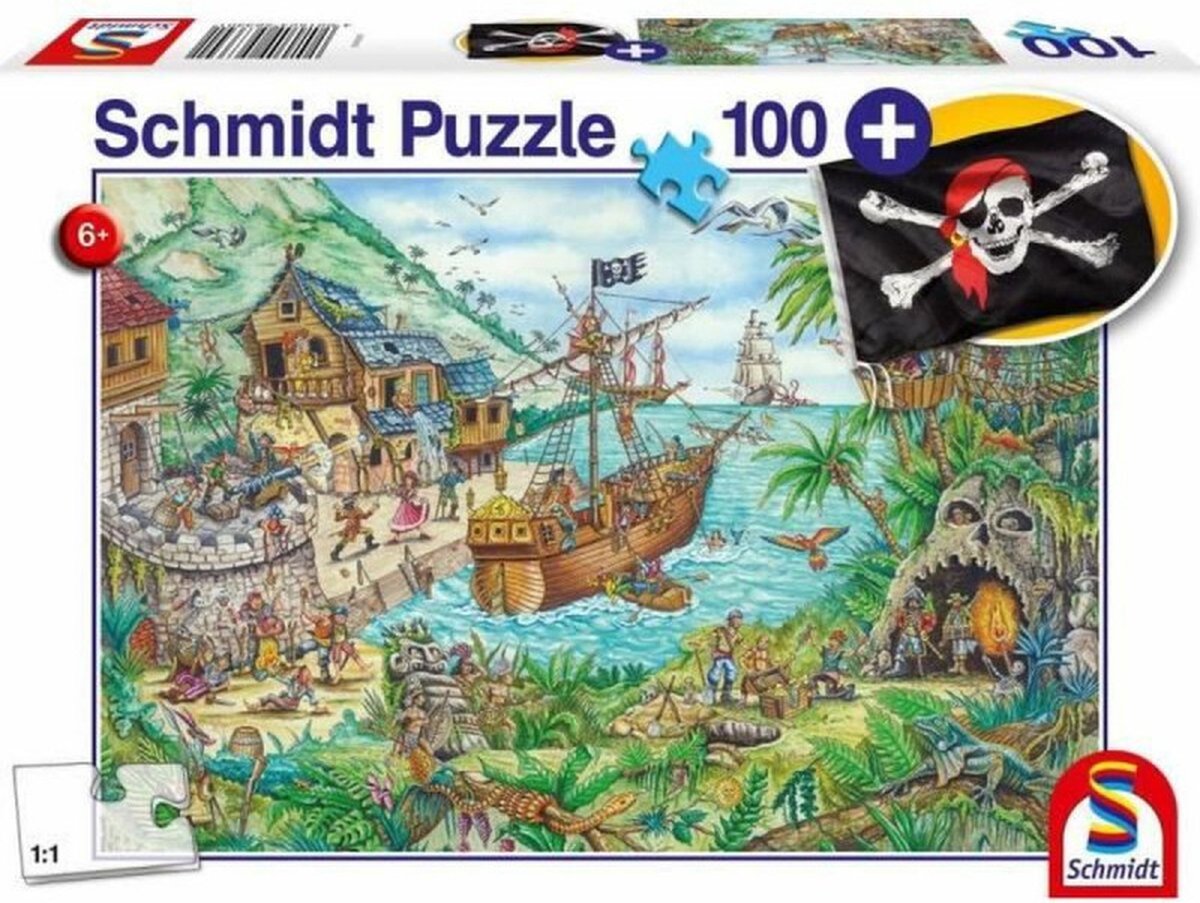 Schmidt - Legpuzzel - In de Piratenbaai - 100 stukjes + piratenvlag - Kinderen - vanaf 6 jaar