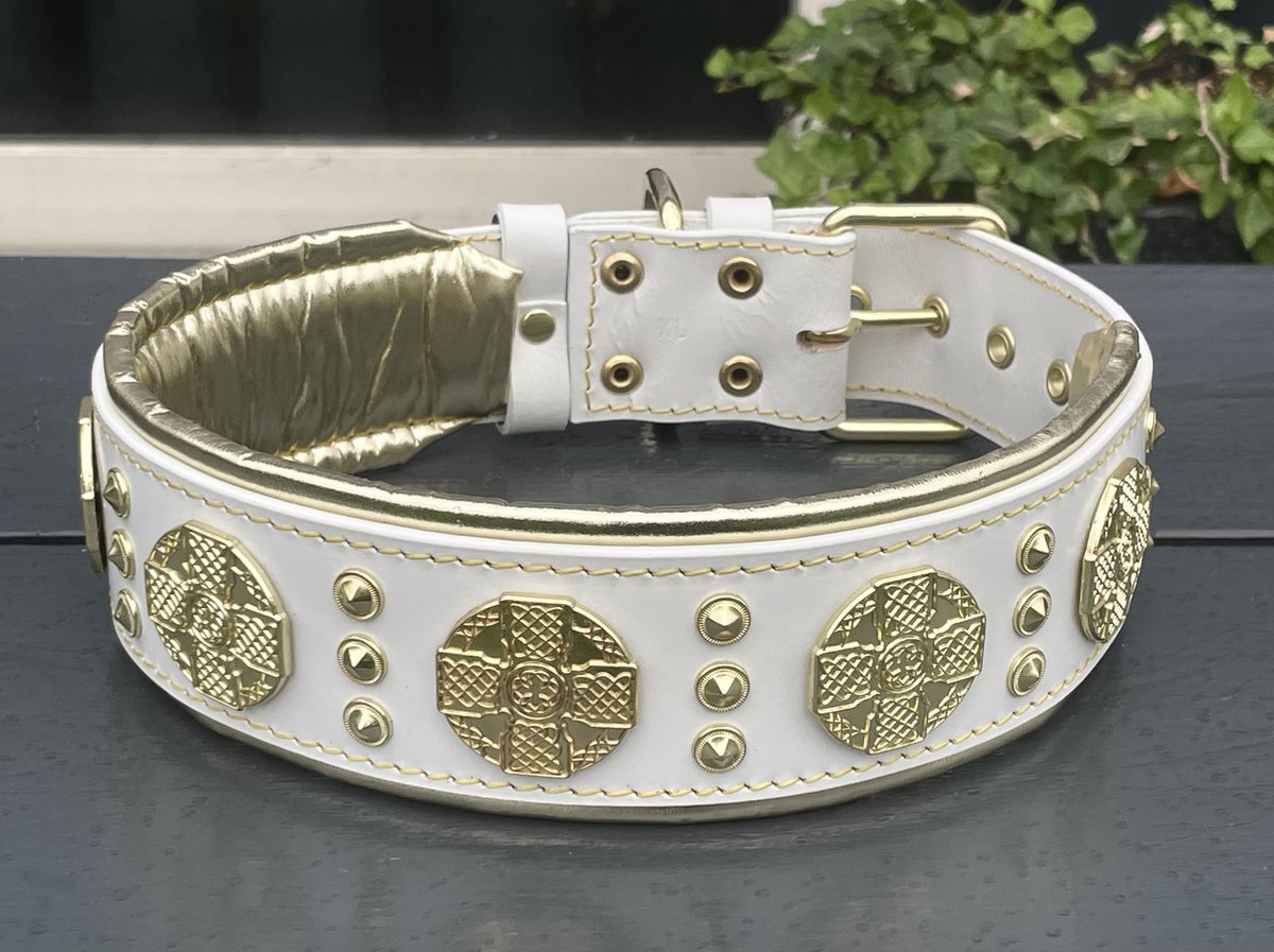 BESTIA "Maximus" collar white & gold Halsband (50 - 60 cm) L