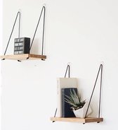 Wandplanken Set van 2 - Stijlvolle Touwophanging - Walnoot Kleur - 40x50x13cm - Duurzaam Sparrenhout - wandrek