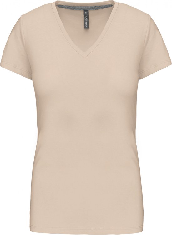T-shirt Dames XL Kariban V-hals Korte mouw Light Sand 100% Katoen