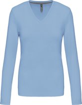 T-shirt Dames XL Kariban V-hals Lange mouw Sky Blue 100% Katoen