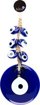 Nevfactory Evil Eye Wall Decoration with Beads L31xW13xH1 cm - Boze Oog Muurdecoratie Woonkamer - Nazar Boncugu - Geluk Bescherming - Glass Turkish Eye Lucky Charm, Versatile Hanging Ornament for Home & Gifts, Protective Amulet with Unique Design