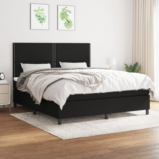 vidaXL Sommier tapissier avec matelas Tissu Noir 160 x 200 cm