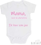 Soft Touch Romper "Mama, je bent de allerliefste & de allermooiste. Ik hou van jou" Meisjes Katoen Wit/roze Maat 62/68