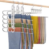 Broekhangers met 5 niveaus, 4 stuks, metalen kleerhangers voor sjaals, broeken, stropdassen, handdoeken, kleding, ruimtebesparende broekstandaard voor kledingkast, kledingwinkel, balkon, grijs