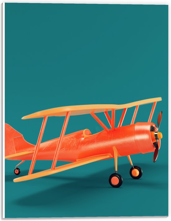 PVC Schuimplaat- Zijaanzicht van Oranje Zweefvliegtuig tegen Blauwe Achtergrond - 30x40 cm Foto op PVC Schuimplaat
