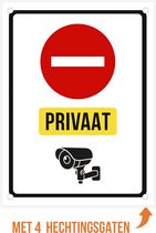 Pictogram/ bord op aluminium | "Privaat" - Geen toegang/ Camerabewaking | 27 x 36 cm | Met 4 boorgaten | CCTV | Verboden toegang | Privé terrein | No entry | Alu di-bond | 1 stuk