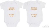 Soft Touch Rompers 2-pack "Double Trouble Double Fun Double Love" Tweeling Unisex Katoen Wit/tan Maat 56/62