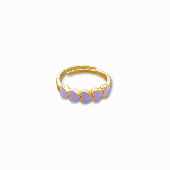 ByNouck Jewelry - Lila Hartjes Ring - Sieraden - Dames Ring - Verguld - Verstelbaar