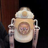 LY Studio -Bouteille d'eau pour enfants-ours-marron-avec paille-bouteille d'eau 820ml-animaux de dessin animé-espace capsule-conception portable