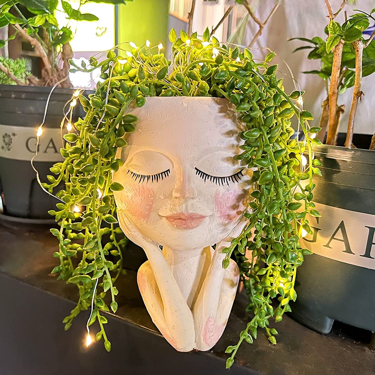 Vase à fleurs à visage unique, pots de plantes à yeux fermés pour