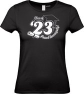 Dames T-shirt Class of '23 | Geslaagd Cadeau | Afgestudeerd | Diploma | Zwart | maat XL