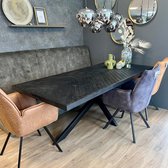 HUUS Eettafel Floor - Gemaakt van Mangohout - Visgraat - Zwart - Spinpoot- 220 cm - 220x100x77 cm
