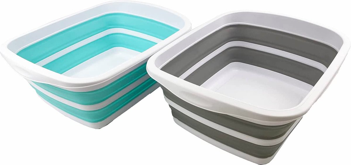 10l Opvouwbare Tub-Opvouwbare wastafel Tub-Draagbare wastafel-ruimtebesparende Plastic wastafel (grijs + salie groen)