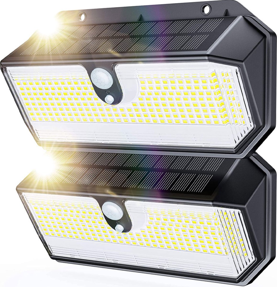 HappyLeds Wandlamp Buiten op Zonne Energie - Buitenlamp met Bewegingssensor - Solar Tuinverlichting - Oplaadbaar - 2 Stuks - 282 LED’s