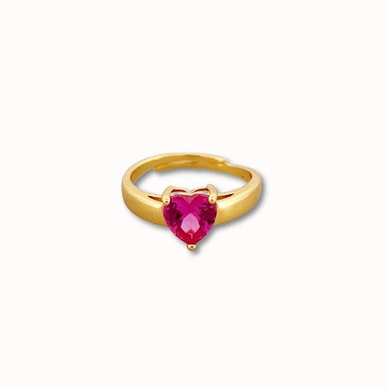 ByNouck Jewelry - Roze Hart Ring - Sieraden - Dames Ring - Verguld - Ringen