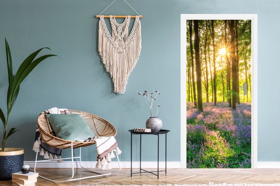 Poster de porte - Fleurs - Forêt - Printemps - Vert - Sticker de porte - Porte Papier peint photo - Décoration de porte - Autocollant autocollant - Chambre - 80x205 cm - Salon - Toilettes - Salle de bain