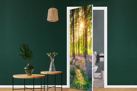 Poster de porte - Fleurs - Forêt - Printemps - Vert - Sticker de porte - Porte Papier peint photo - Décoration de porte - Autocollant autocollant - Chambre - 80x205 cm - Salon - Toilettes - Salle de bain
