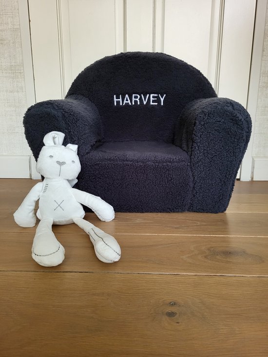 antraciet Teddy stoel met geborduurde naam/teddy kinder-huisdier fauteuil/stoel voor kids of huisdier