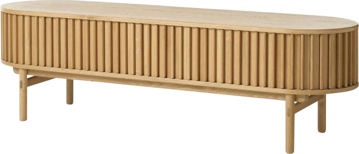 Gewoonstijl Olivine Olivine Kjeld TV meubel Naturel - Hout - TV kast - met Schuifdeuren - 1 Lade - Scandinavisch - 160 x 45 x 48 cm Naturel hout