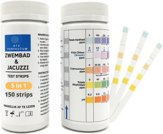 150 stuks Zwembad test strips 5 in 1- Nederlandse Handleiding - Veilig zwemmen - PH waarde en Chloor - Zwembadonderhoud - Watertester - teststrips water