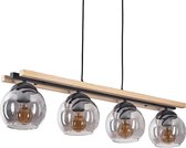 MANDEE.NL - Pedro Zwarte Houten Glazen rokerige kleuren Hanglamp 4-lichtbronnen - Rechthoekige moderne plafondlamp - woonkamer interieur zwarte e27 lichtbronnen unieke hanglamp