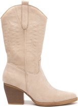 WELOVESHOES® Bottes de cow-boy -boy à talon pour femmes - Suédine - Beige - Taille 38