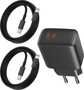 Snellader met 2x USB C Kabels - Geschikt voor Apple iPad en iPhone - USB C Adapter 2 Poorten - 3 Meter - Origineel Phreeze