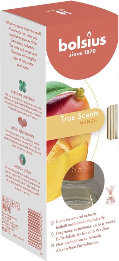 Bâtonnets parfumés Bolsius diffuseur d'arôme mangue 45 ml True Scents