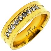 Tesoro Mio Michel – Ring met zirkonia steentjes - Vrouw - Edelstaal in kleur goud – 19 mm / maat 60 - Goudkleurig