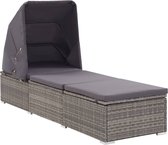 vidaXL - Ligbed - met - luifel - en - kussen - poly - rattan - grijs