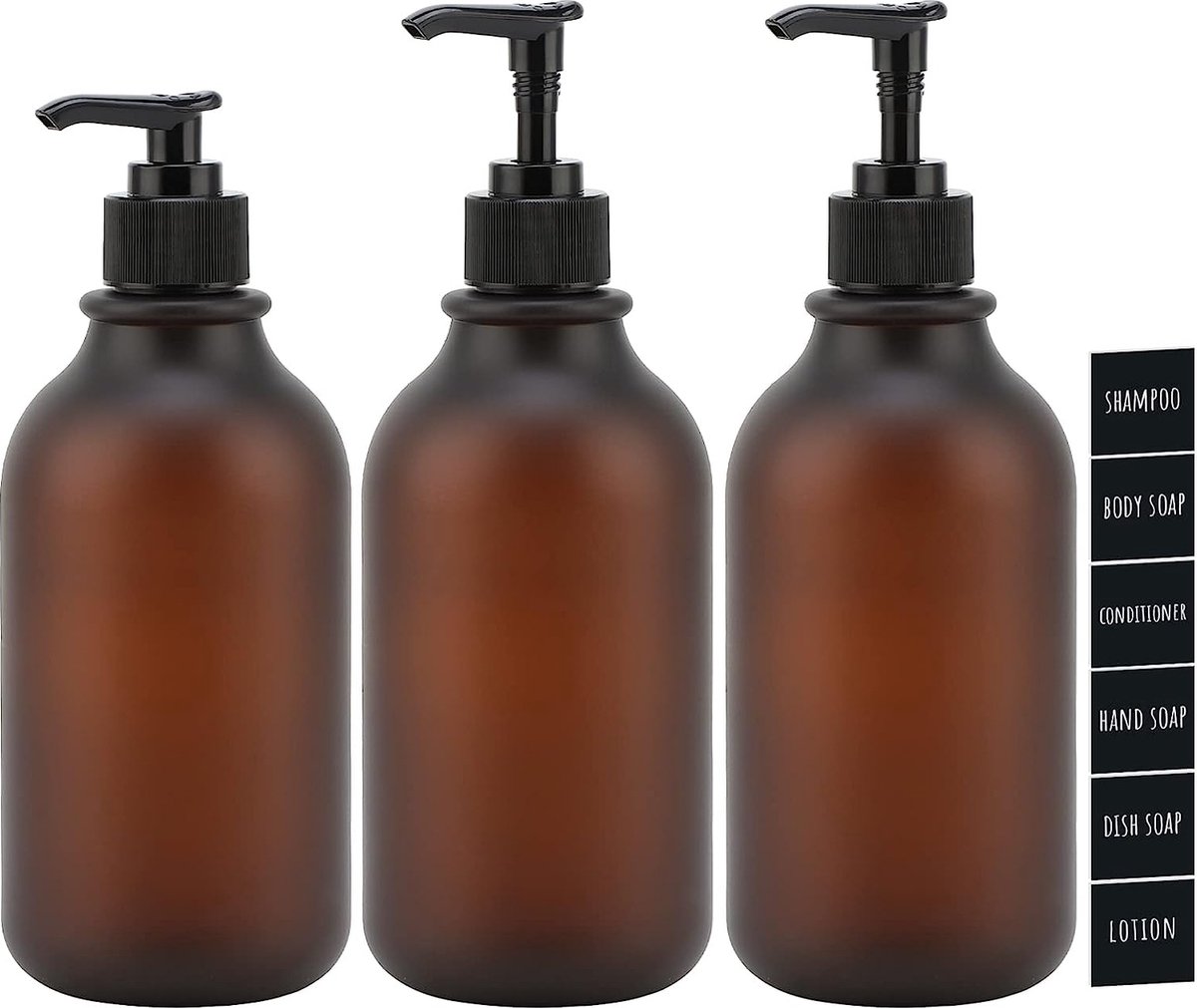 Set van 4 bruine zeepdispensers | 500 ml shampoo-dispenser