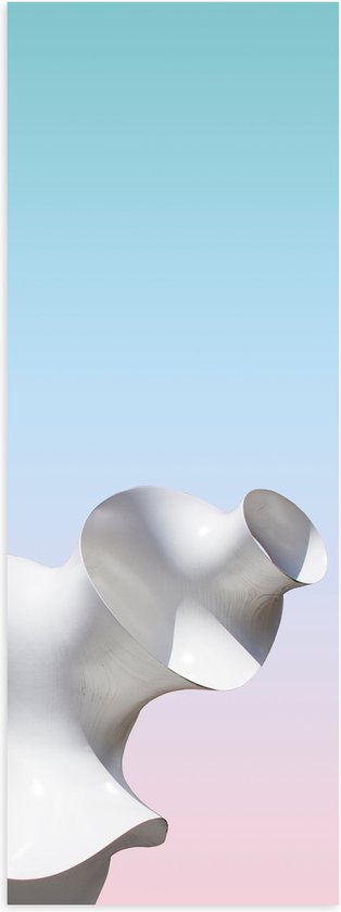 Poster Glanzend – Witte Abstracte Vormen op Pastelroze en Blauwe Achtergrond - 30x90 cm Foto op Posterpapier met Glanzende Afwerking