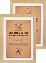Set van 2 Fotolijsten Fotomaat A3 (29,7x42 cm) - MDF Hout- Licht Eiken- Fotokader - 28mm profielbreedte - Posterlijst
