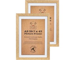 Set van 2 Fotolijsten Fotomaat A3 (29,7x42 cm) - MDF Hout- Licht Eiken- Fotokader - 28mm profielbreedte - Posterlijst